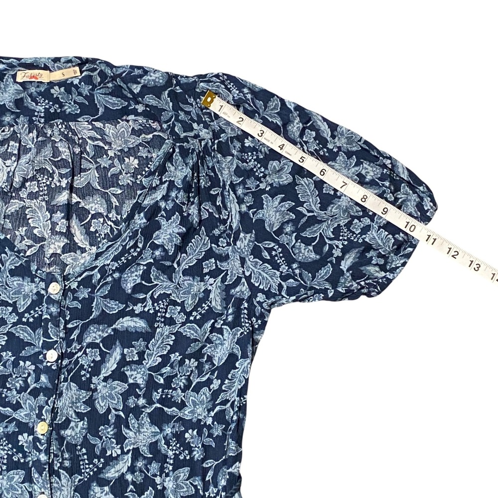 Faherty Isha Dress Navy Blue Floral Tiered Button Front Midi Womens Size Small - Picture 5 of 8